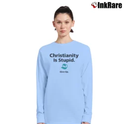 Women’s Vintage Negativland Christianity is Stupid Give Up Long-Sleeve Top in light blue | Sleek, Versatile, All-Season