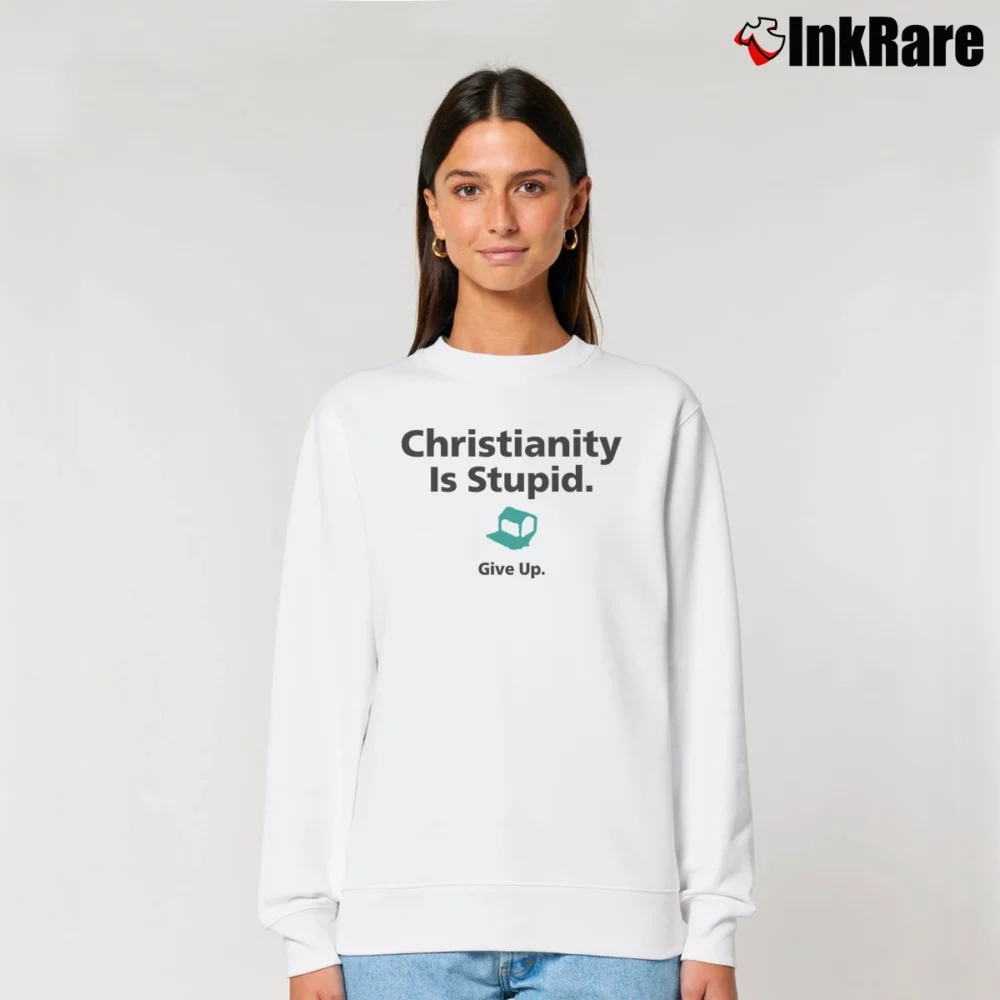 Women’s Vintage Negativland Christianity is Stupid Give Up Relaxed Sweatshirt in white | Soft, Laid-Back Vibe