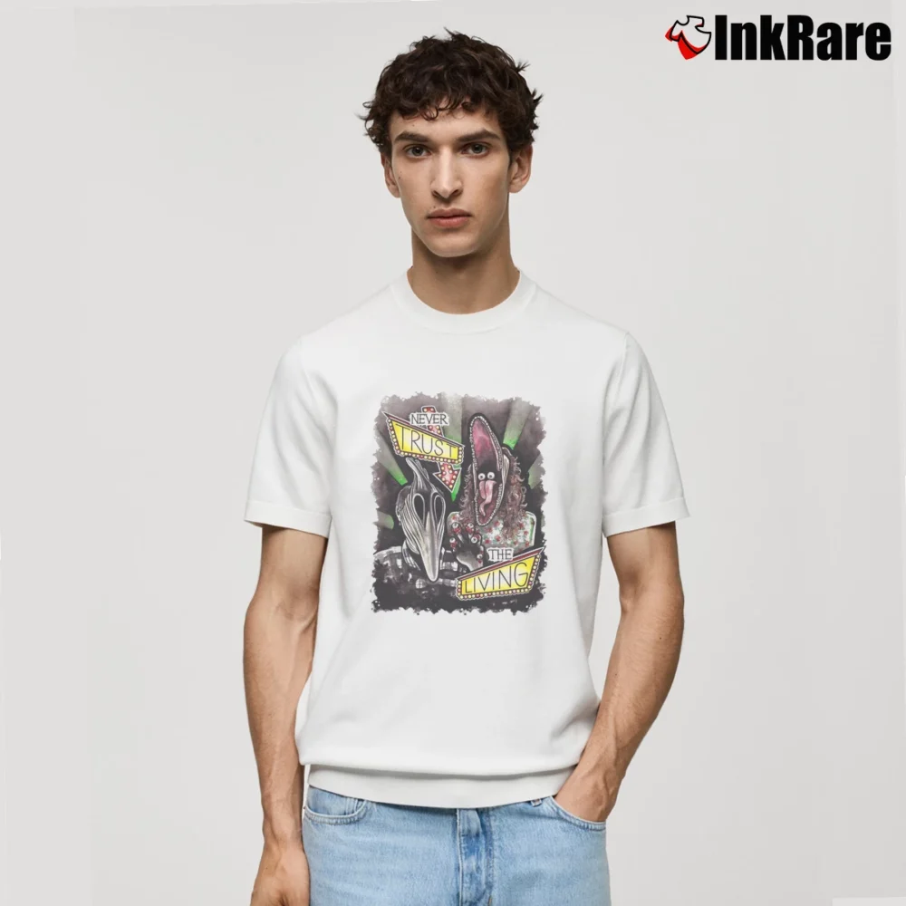 Men’s Vintage Never Trust The Living Beetlejuice Classic T-Shirt in white | Soft, Breathable Everyday Wear