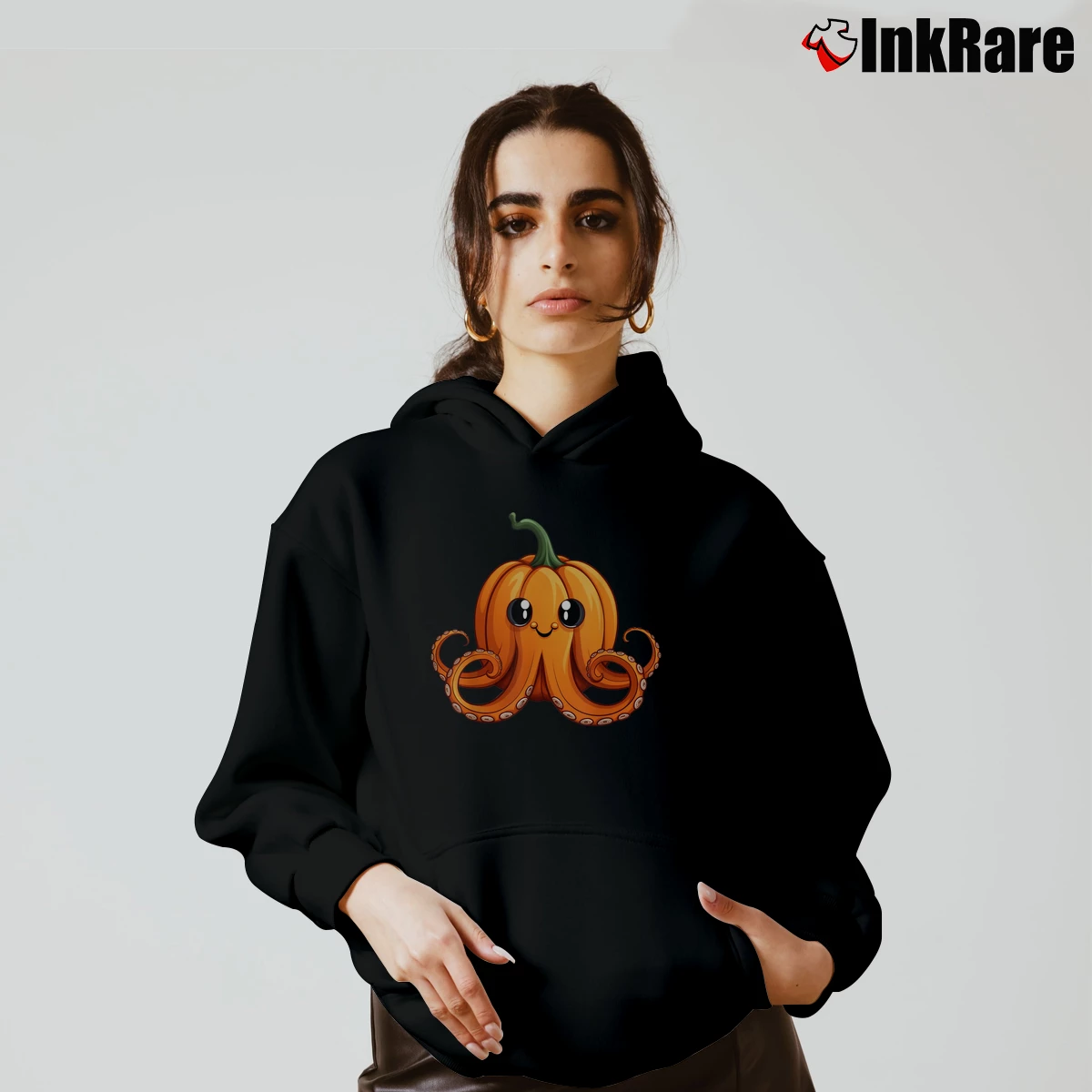 Women’s Vintage Octopus Pumpkin Lazy Halloween Cozy Hoodie in black | Warm, Structured, Stylish