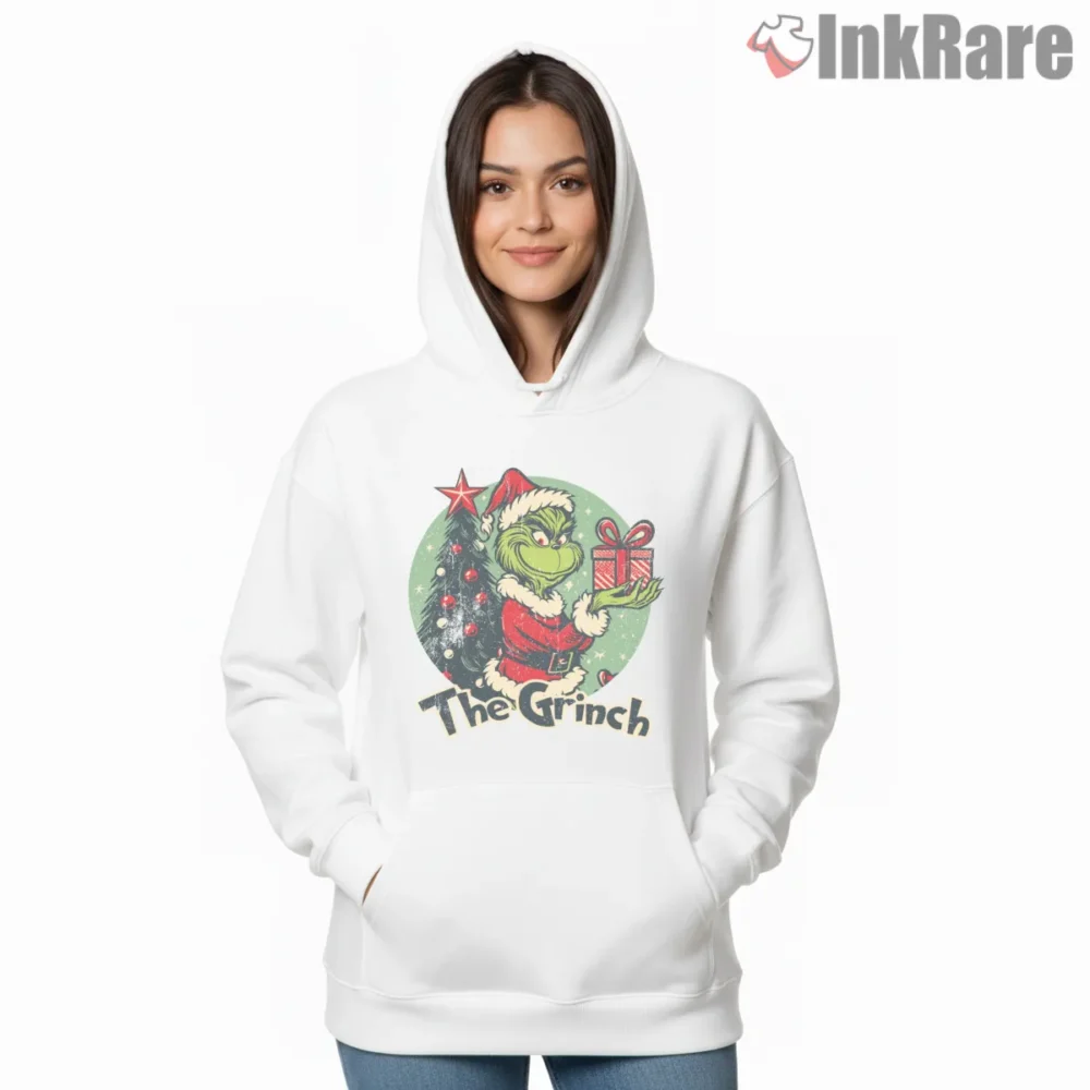 Vintage Ornament Frame Christmas Grinch Art Shirt on white hoodie for women graphic tee