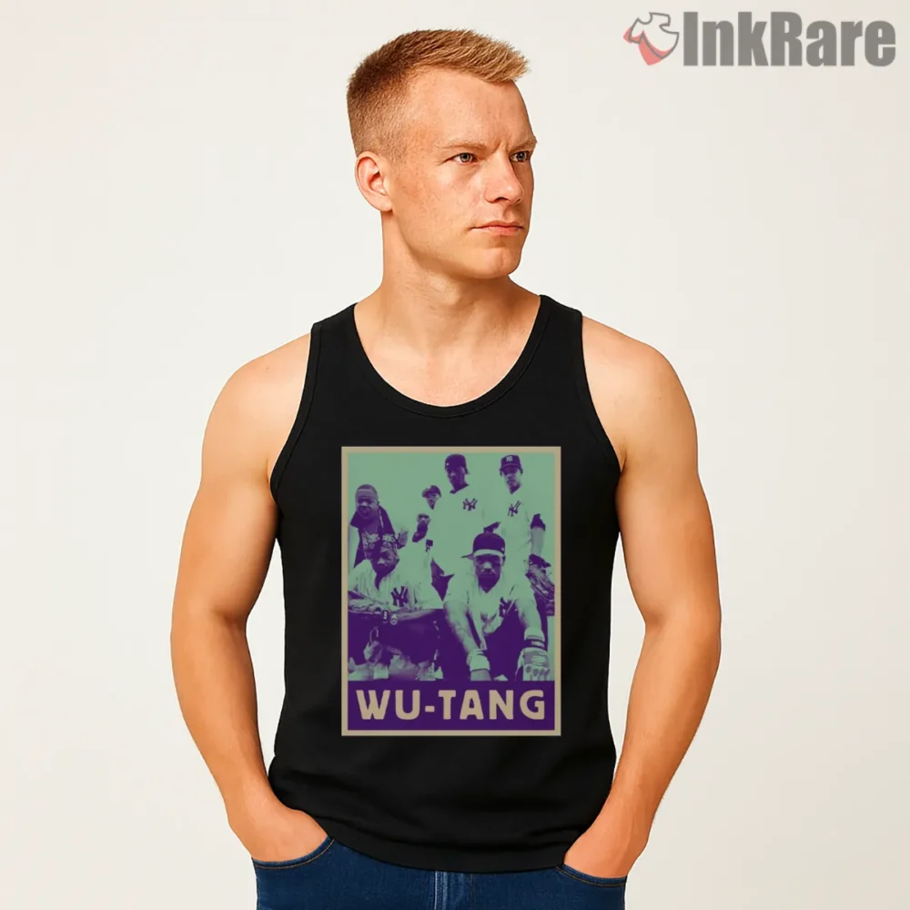 Vintage Photo Style Wu Tang Retro Shirt on black tank top for men graphic tee