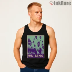 Vintage Photo Style Wu Tang Retro Shirt on black tank top for men graphic tee