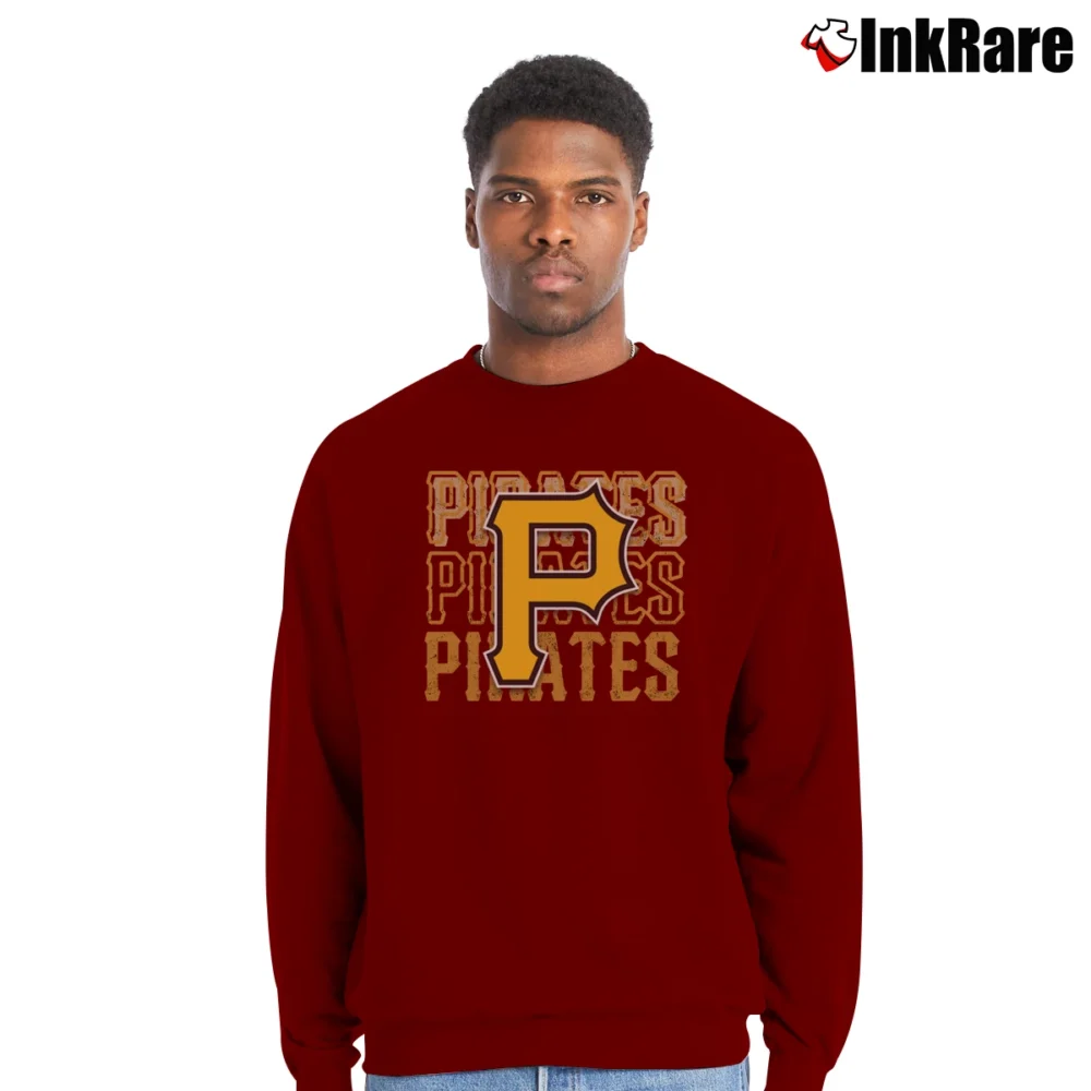 Men’s Vintage Pittsburgh Pirates P Crewneck Sweatshirt in maroon | Cozy Fabric, Clean Style