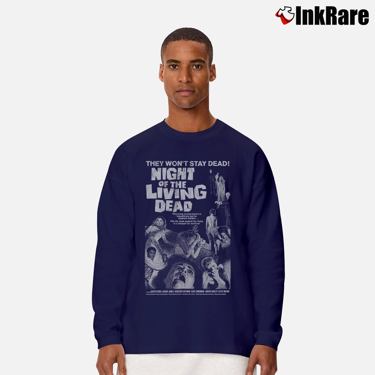 Men’s Vintage Poster Night Of The Living Dead Long-Sleeve Shirt in navy | Sleek, Lightweight, Year-Round Wear
