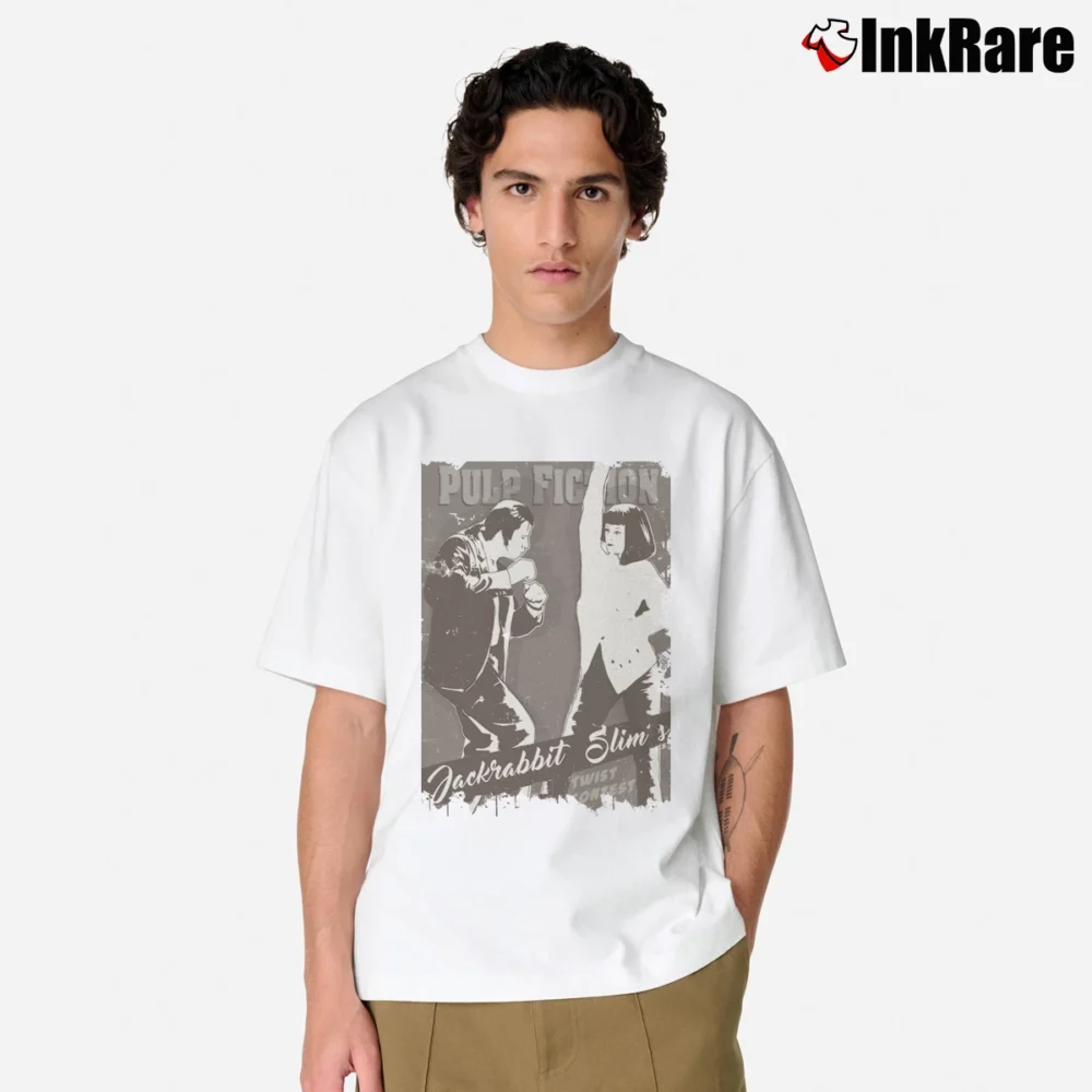 Men’s Vintage Pulp Fiction Jack Rabbit Slims Classic T-Shirt in white | Soft, Breathable Everyday Wear