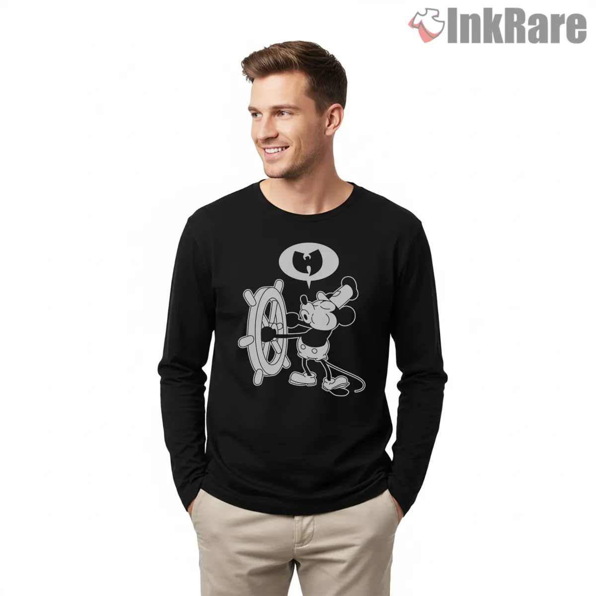 Vintage Sailor Cartoon Wu Tang Parody Shirt on black long sleeve shirt for men graphic tee