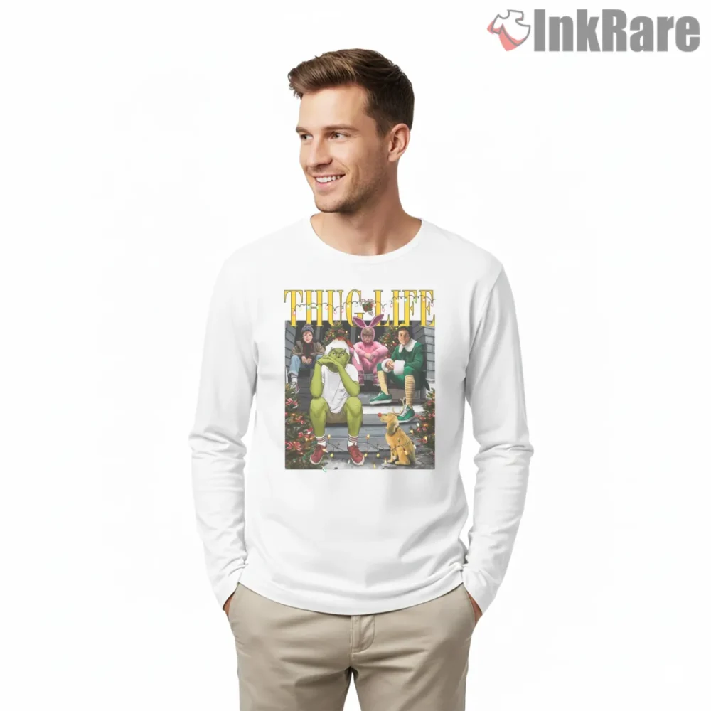 Vintage Thug Life Christmas Movie Couch Squad Shirt on white long sleeve shirt for men graphic tee
