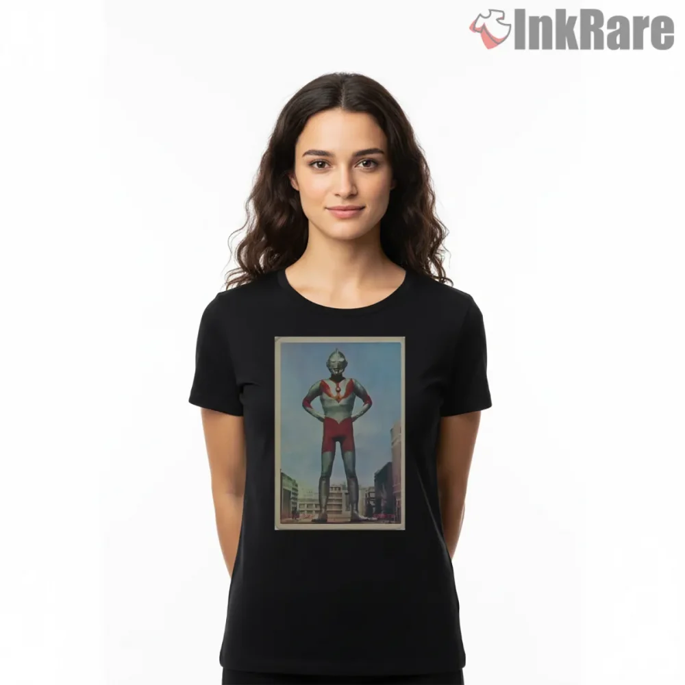Vintage Ultraman City Guardian Poster Shirt on black short sleeve shirt for women graphic tee