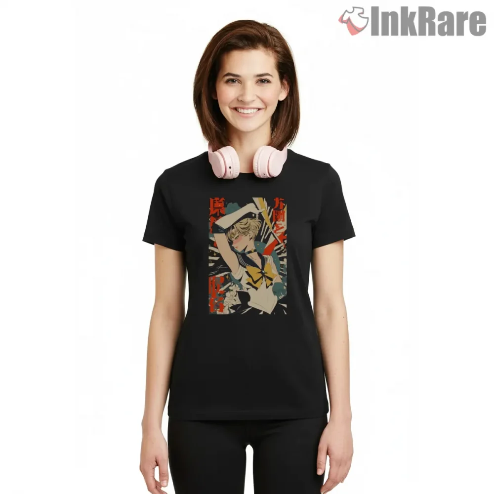 Vintage Uranus Pop Art Rebel Shirt on black short sleeve shirt for women graphic tee