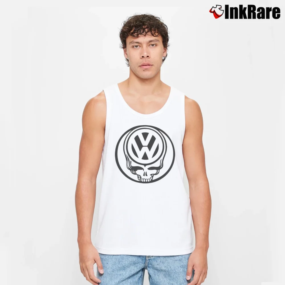 Men’s Vintage Volkswagen Grateful Dead Steal Your Face Rare Classic Tank Top in white | Breathable, Active-Friendly Design