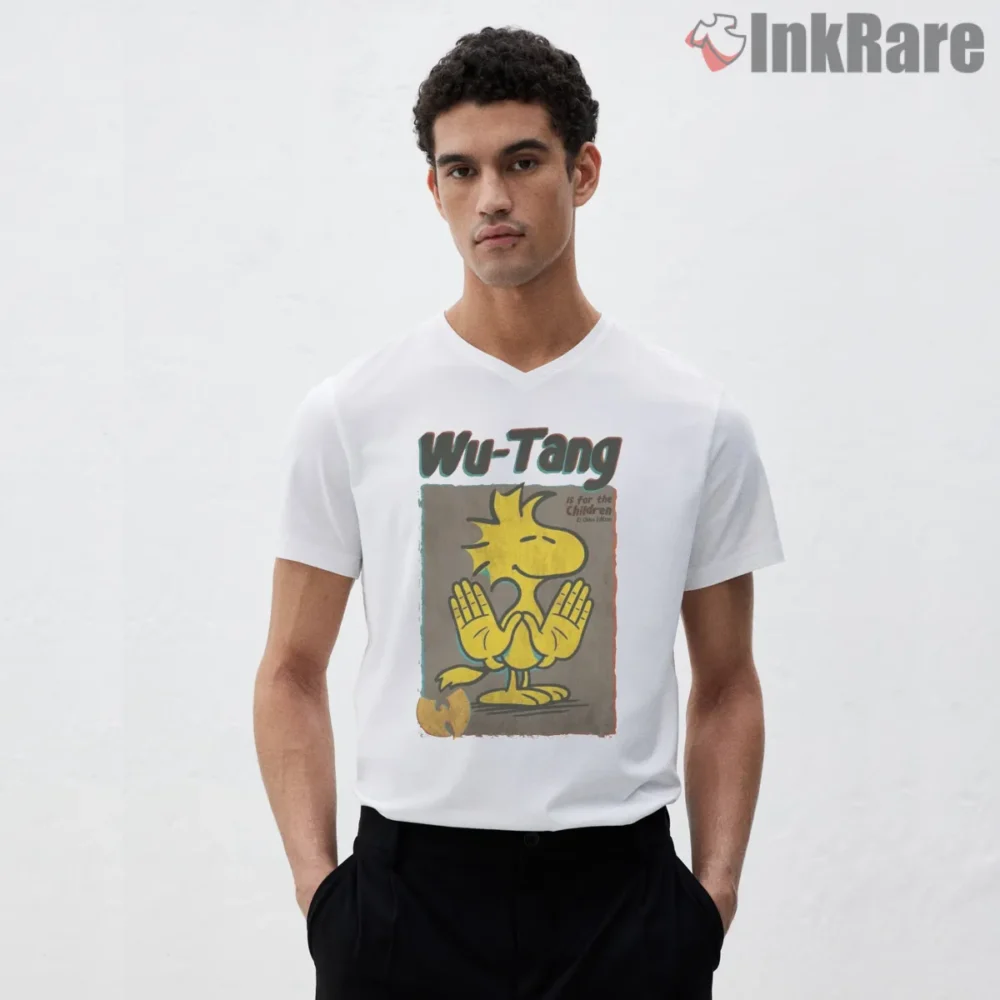 Vintage Woodstock Style Wu Tang Is For The Children Shirt on white v-neck shirt for men graphic tee