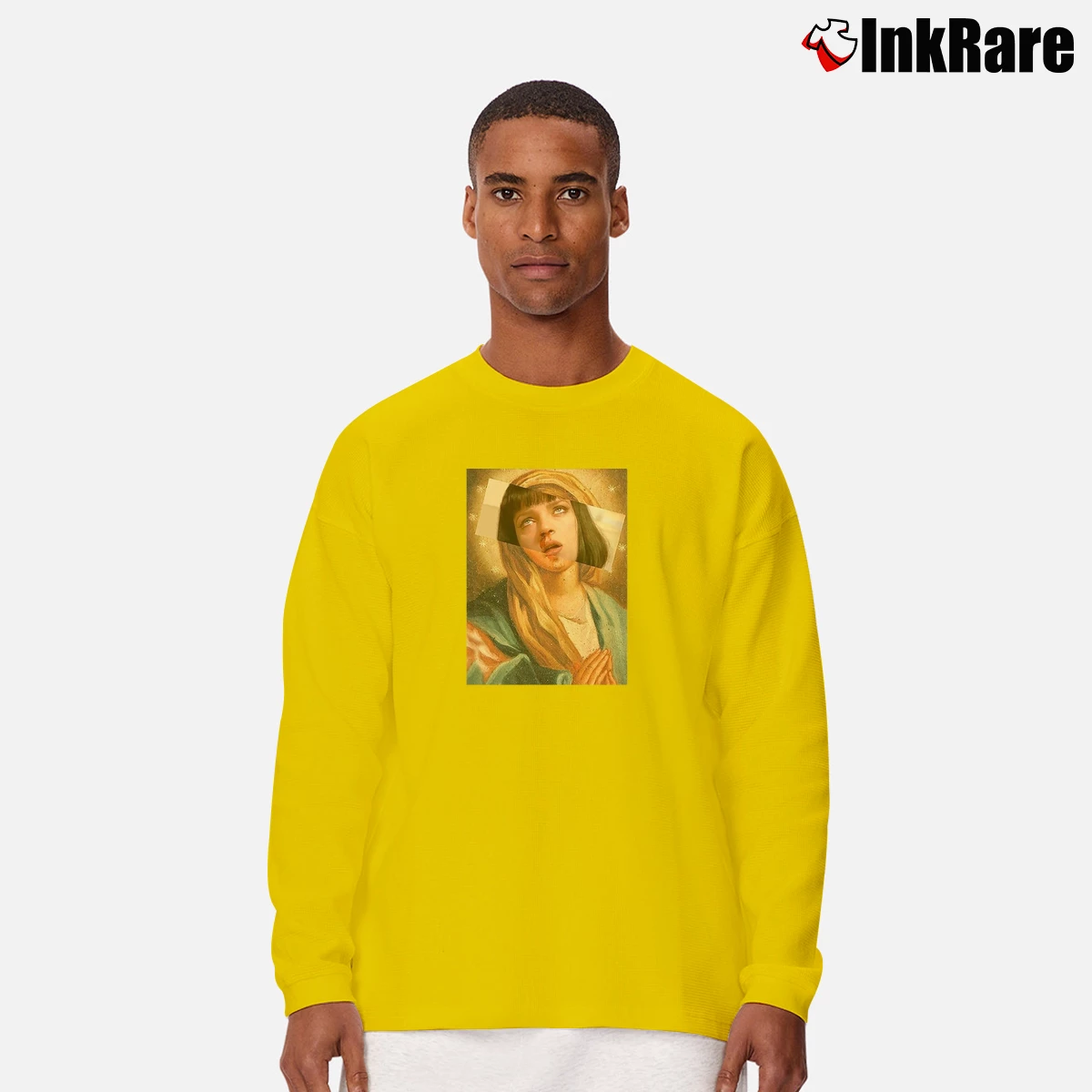 Virgin Mary Pulp Fiction Men’s Long-Sleeve Tee in yellow – Versatile Layering Men’s Virgin Mary Pulp Fiction Long-Sleeve Shirt in yellow | Sleek, Lightweight, Year-Round Wear