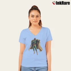 Women’s Vision Marvel Avengers Superhero Team V-Neck Tee in light blue | Chic Neckline, Soft Texture