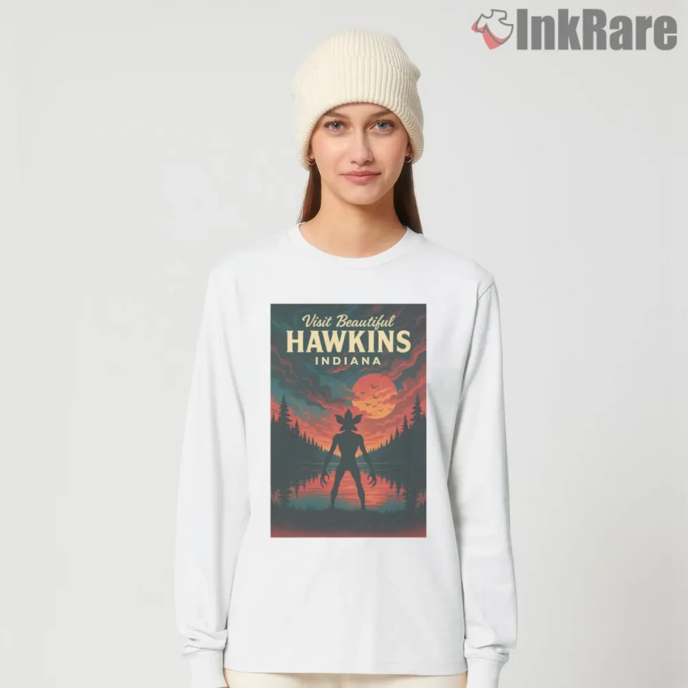 Visit Beautiful Hawkins Indiana National Park Poster Shirt on white long sleeve shirt for women graphic tee