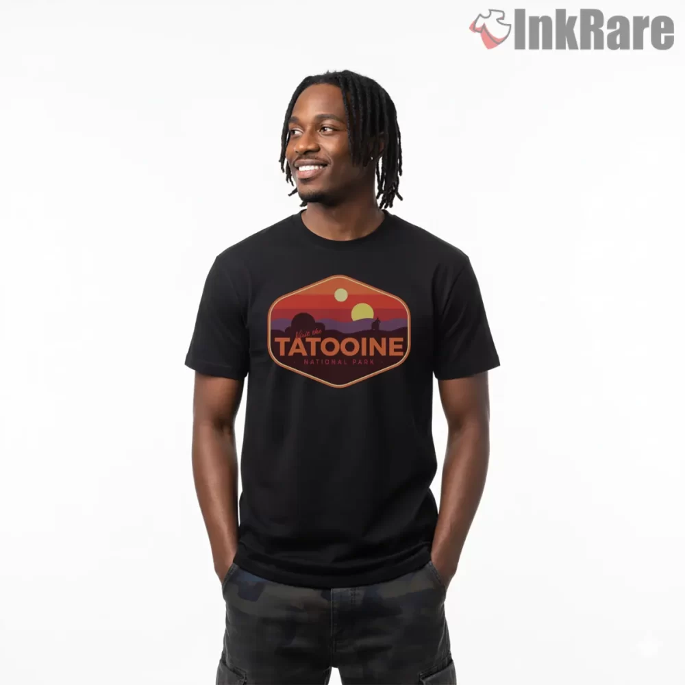 Visit Tatooine Retro National Park Shirt on black short sleeve shirt for men graphic tee