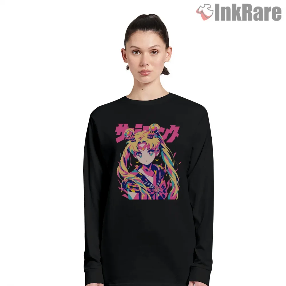 Vivid Sailor Moon Magical Aura Shirt on black long sleeve shirt for women graphic tee