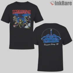 Vtg 1985 Scorpions World Wide Live Concert Double Sided Shirt front collage on black