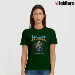 Women’s VTG DELTA 2005 THE SIMPSONS Homer Simpson AC/DC Live Large Rock Hard Signature T-Shirt in forest green | Soft, Flattering Fit