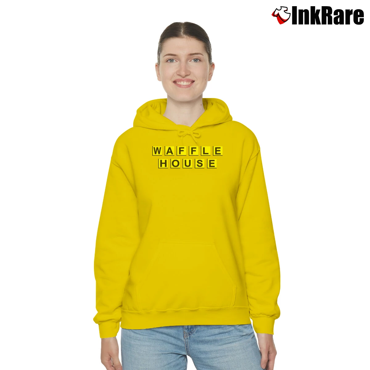 Waffle House Logo Women’s Cozy Hoodie in yellow – Urban Chic Women’s Waffle House Logo Cozy Hoodie in yellow | Warm, Structured, Stylish
