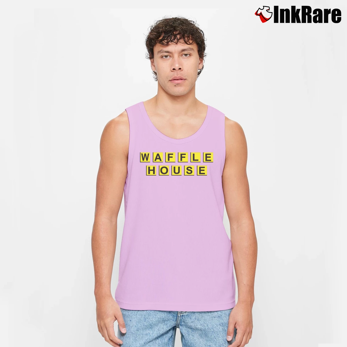 Waffle House Logo Men’s Performance Tank in light pink – Lightweight Comfort Men’s Waffle House Logo Tank Top in light pink | Breathable, Active-Friendly Design