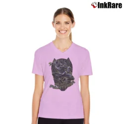Women’s Wakanda Marvel Advanced Technology And Fashion V-Neck Tee in light pink | Chic Neckline, Soft Texture