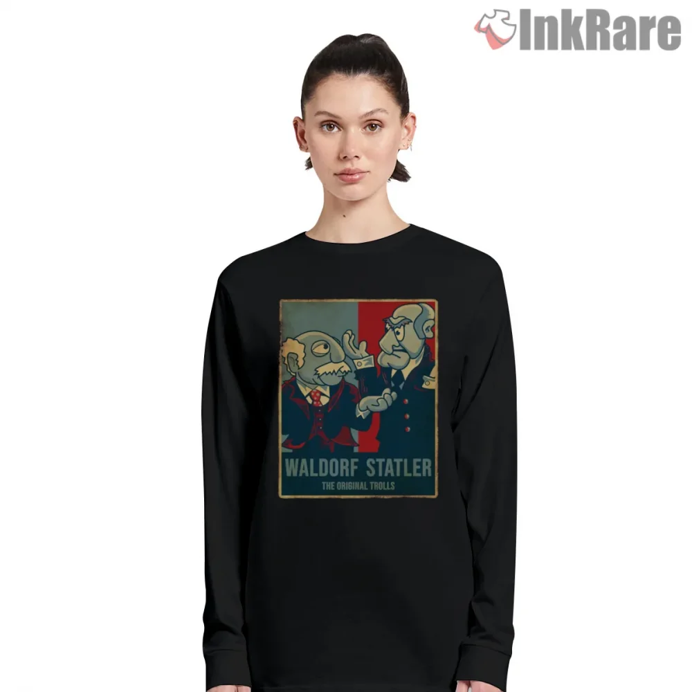 Waldorf And Statler Vintage Poster Classic Duo Shirt on black long sleeve shirt for women graphic tee