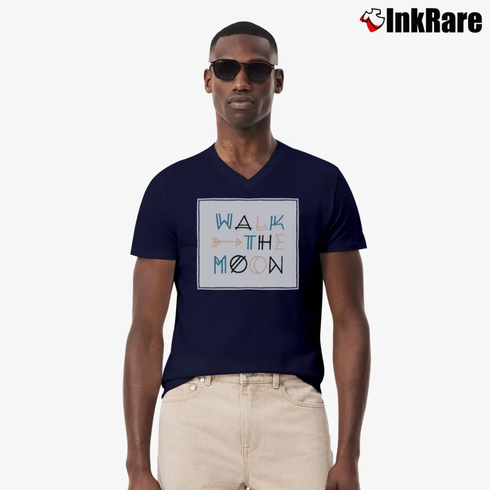 Men’s Walk The Moon Arrow Logo V-Neck Tee in navy | Sharp, Breathable, Everyday Staple