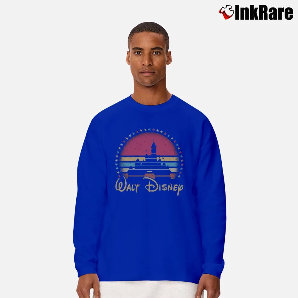 Men’s Walt Disney Castle Logo Retro Long-Sleeve Shirt in royal blue | Sleek, Lightweight, Year-Round Wear