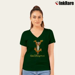 Women’s Walt Disney Tiger Character Graphic V-Neck Tee in forest green | Chic Neckline, Soft Texture