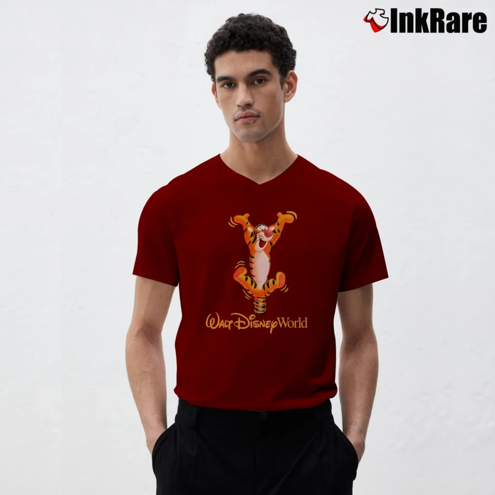Men’s Walt Disney Tiger Character Graphic V-Neck Tee in maroon | Sharp, Breathable, Everyday Staple