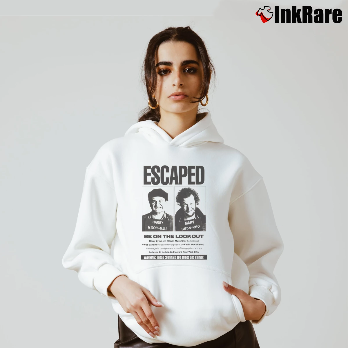 Wanted Home Alone Wet Bandits Women’s Cozy Hoodie in white – Urban Chic Women’s Wanted Home Alone Wet Bandits Cozy Hoodie in white | Warm, Structured, Stylish