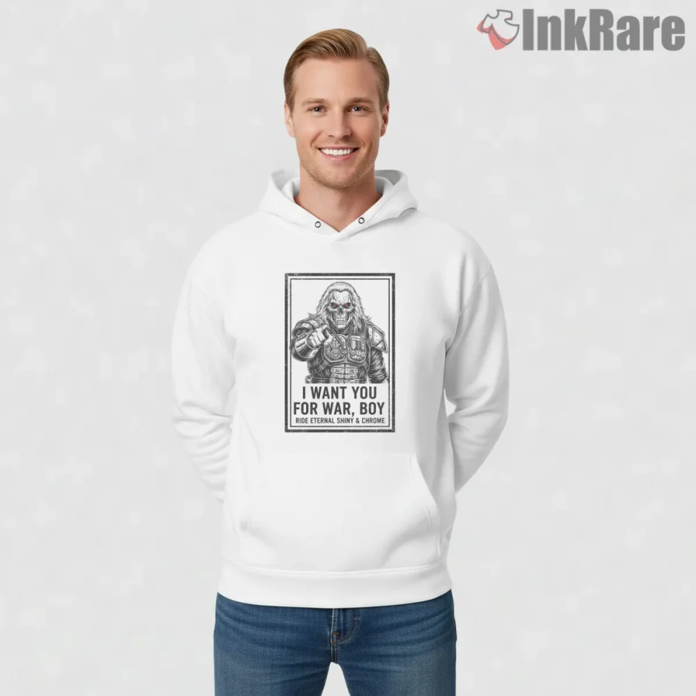 War Boy Recruitment Poster Vintage Uncle Sam Mashup Shirt on white hoodie for men graphic tee