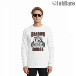 War Boys Garage Custom Hot Rod Engine Mad Max Shirt on white long sleeve shirt for men graphic tee