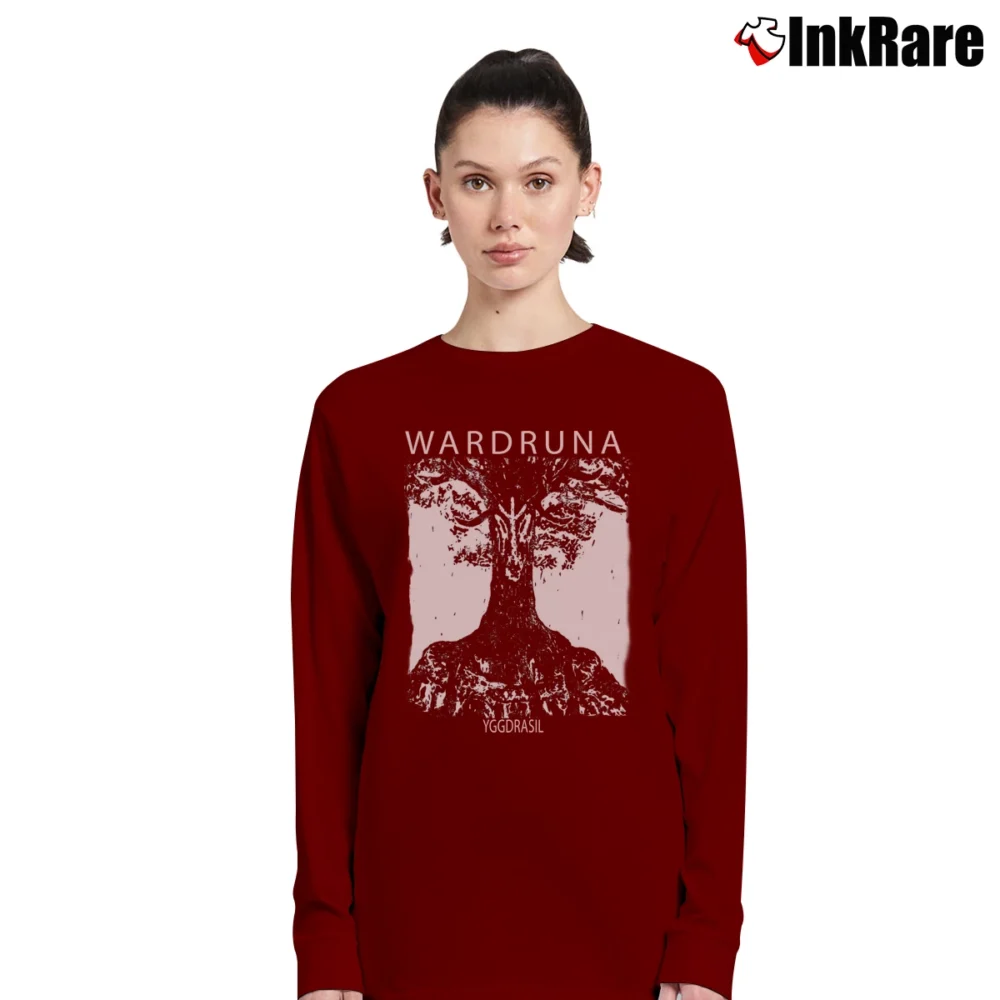 Women’s Wardruna Yggdrasil Mythic Symbol Long-Sleeve Top in maroon | Sleek, Versatile, All-Season
