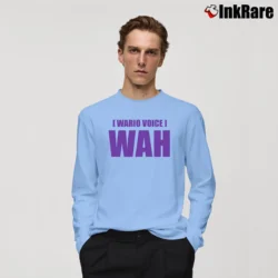 Men’s Wario Voice WAH Parody Long-Sleeve Shirt in light blue | Sleek, Lightweight, Year-Round Wear