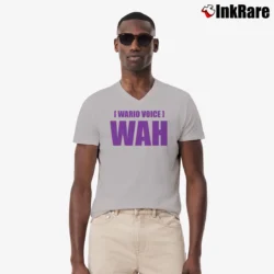 Men’s Wario Voice WAH Parody V-Neck Tee in sport grey | Sharp, Breathable, Everyday Staple
