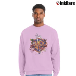 Men’s Warner Bros Looney Tunes Big Logo Cartoon Crewneck Sweatshirt in light pink | Cozy Fabric, Clean Style