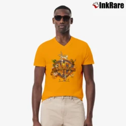 Men’s Warner Bros Looney Tunes Big Logo Cartoon V-Neck Tee in orange | Sharp, Breathable, Everyday Staple
