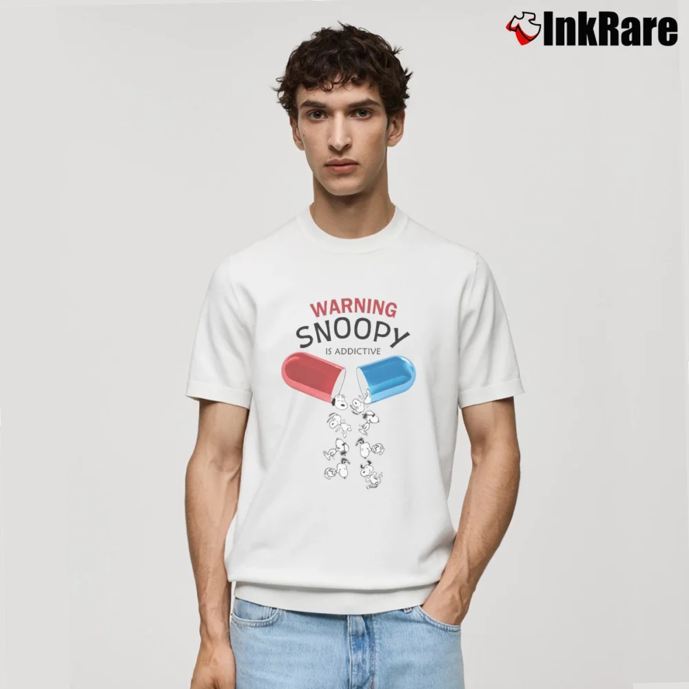 Men’s Warning Snoopy Is Addictive Classic T-Shirt in white | Soft, Breathable Everyday Wear