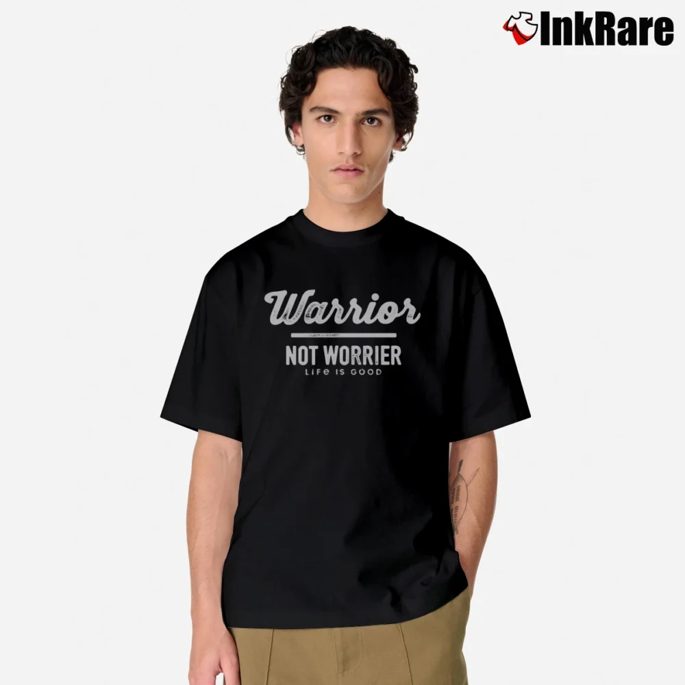 Men’s Warrior Not Worrier Motivational Vee Classic T-Shirt in black | Soft, Breathable Everyday Wear