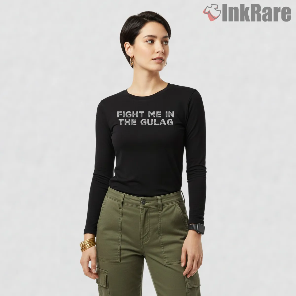 Warzone Fight Me In The Gulag Challenge Shirt on black long sleeve shirt for women graphic tee