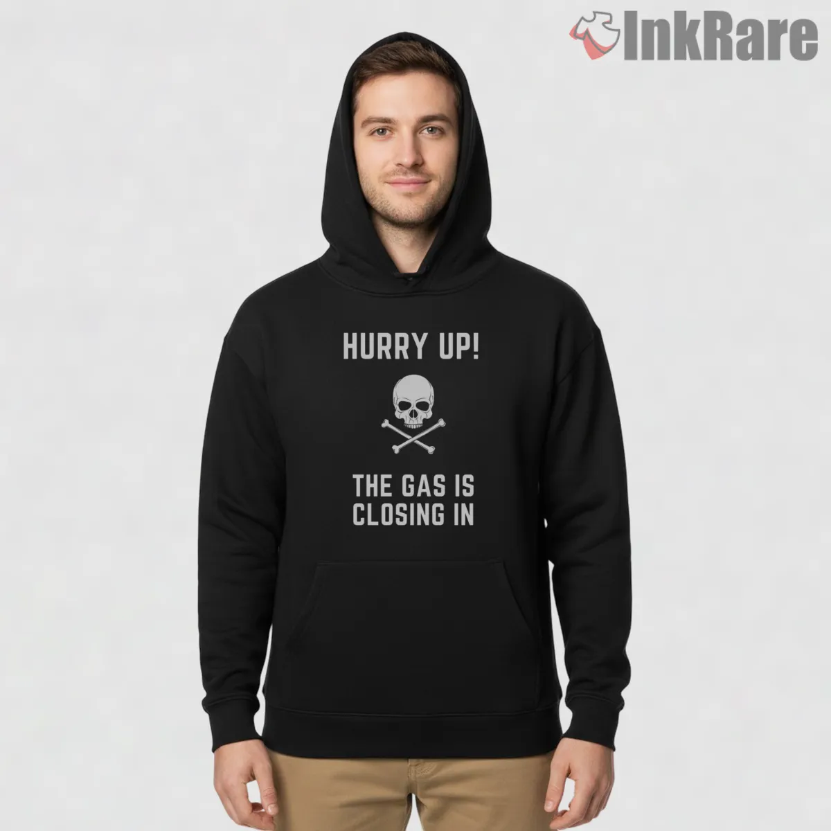 Warzone Gas Closing In Skull Warning Shirt on black hoodie for men graphic tee
