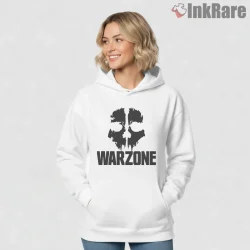 Warzone Ghost Skull Minimal Squad Shirt on white hoodie for women graphic tee