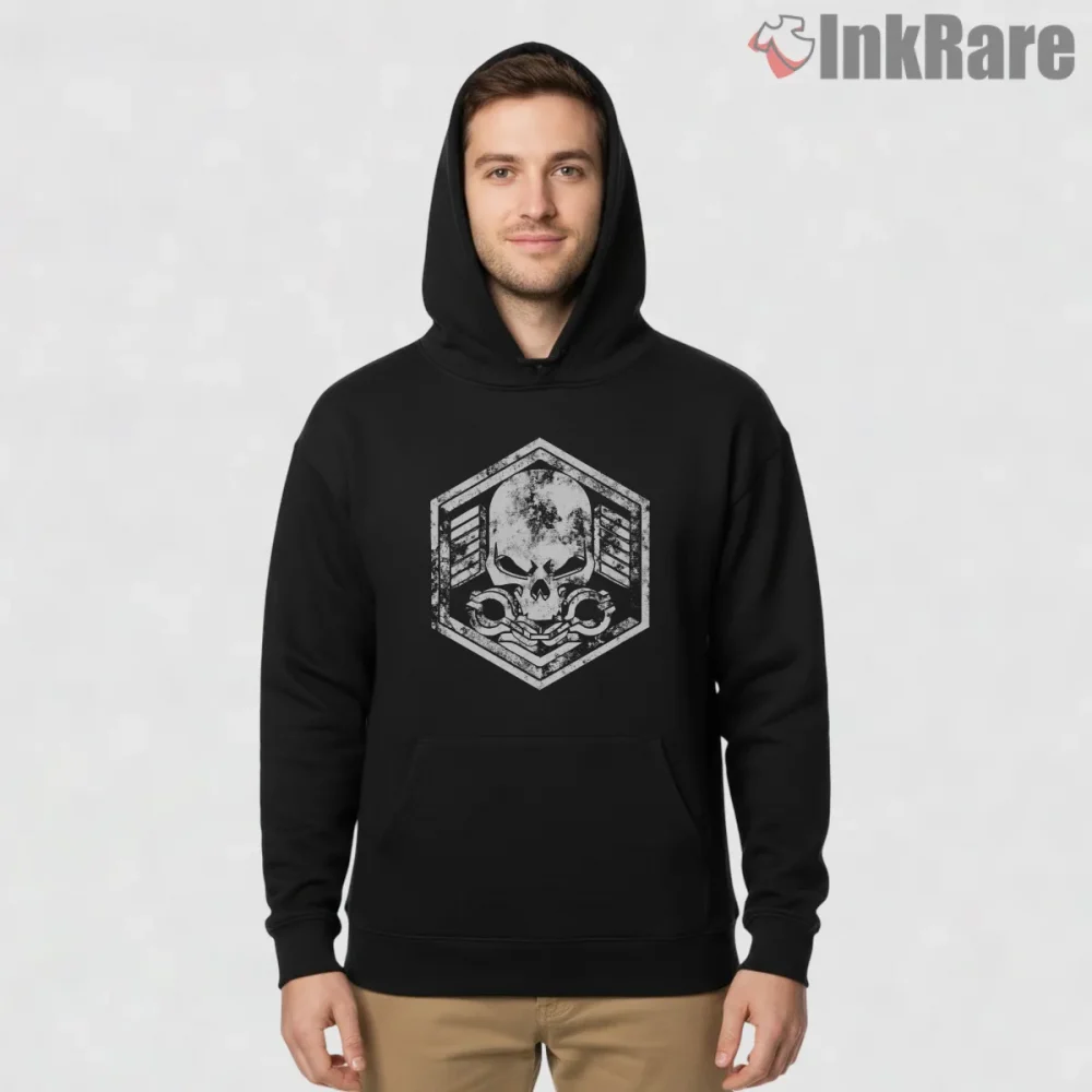 Warzone Gulag King Skull Rank Emblem Shirt on black hoodie for men graphic tee