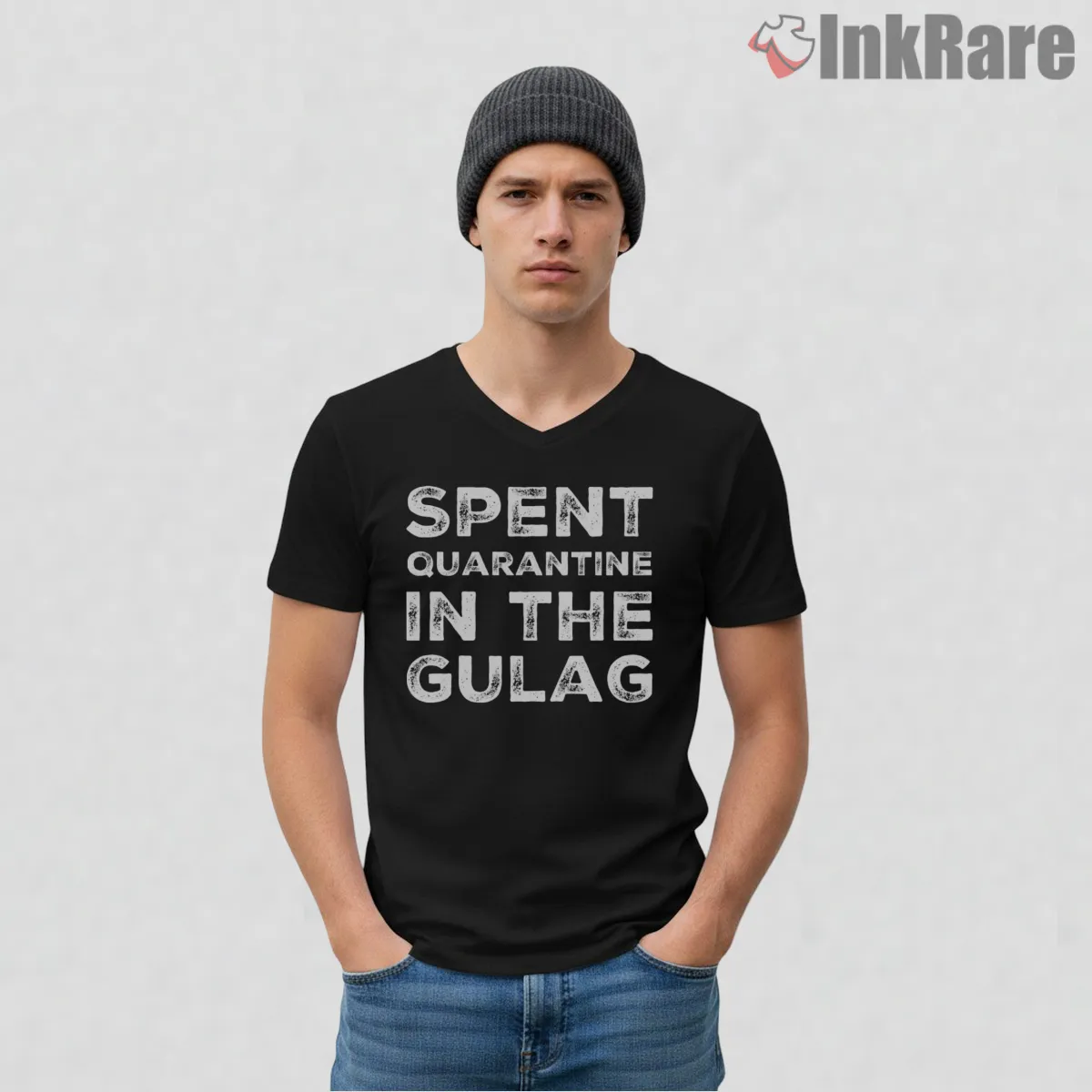 Warzone Gulag Quarantine Survivor Humor V Neck Black Warzone Gulag Quarantine Survivor Humor Shirt on black v-neck shirt for men graphic tee
