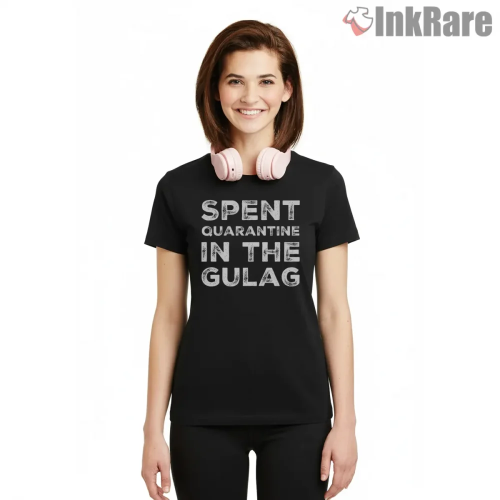 Warzone Gulag Quarantine Survivor Humor Shirt on black short sleeve shirt for women graphic tee