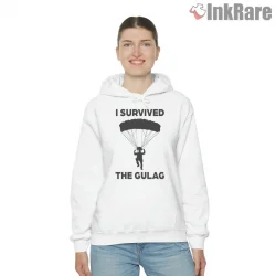 Warzone I Survived The Gulag Parachute Shirt on white hoodie for women graphic tee