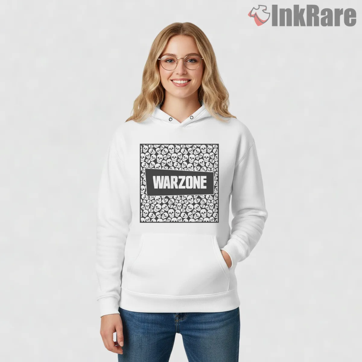 Warzone Skull Pattern All Over Graphic Shirt on white hoodie for women graphic tee