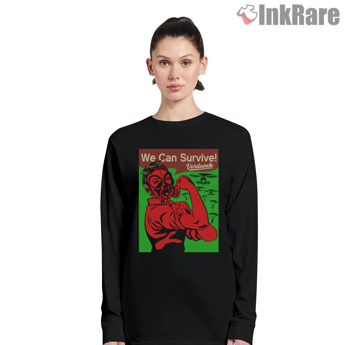 Warzone We Can Survive Verdansk Vintage Poster Long Sleeve Black Warzone We Can Survive Verdansk Vintage Poster Shirt on black long sleeve shirt for women graphic tee